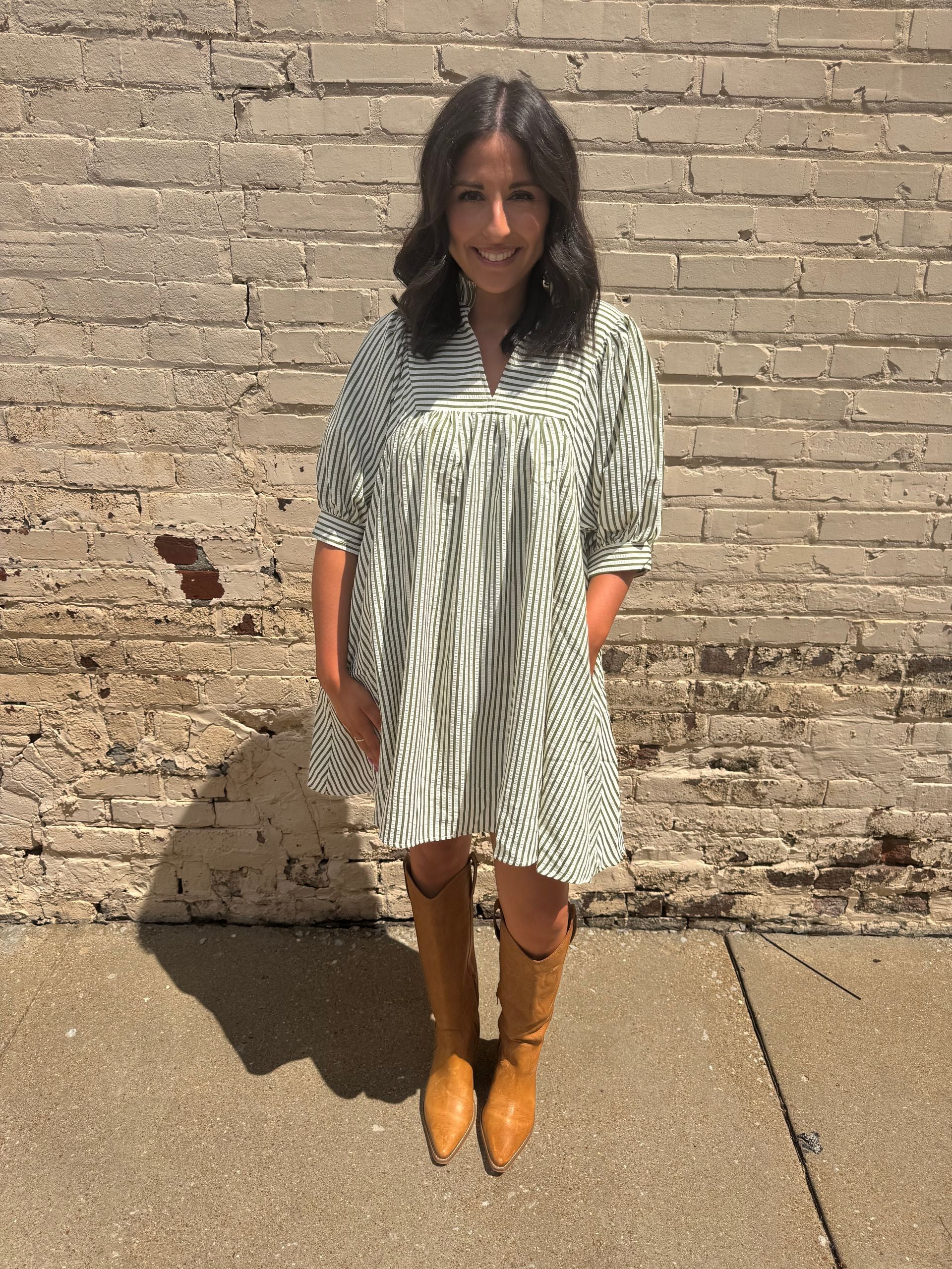 Entro Olive Striped mini dress