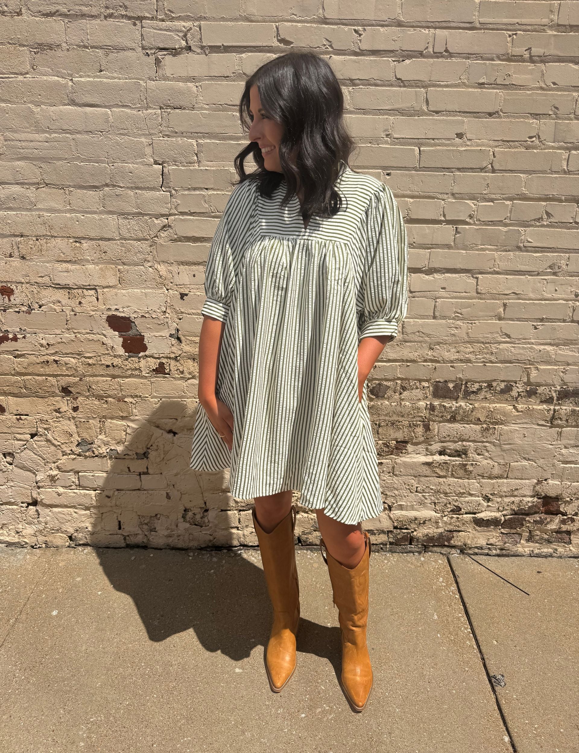 Entro Olive Striped mini dress