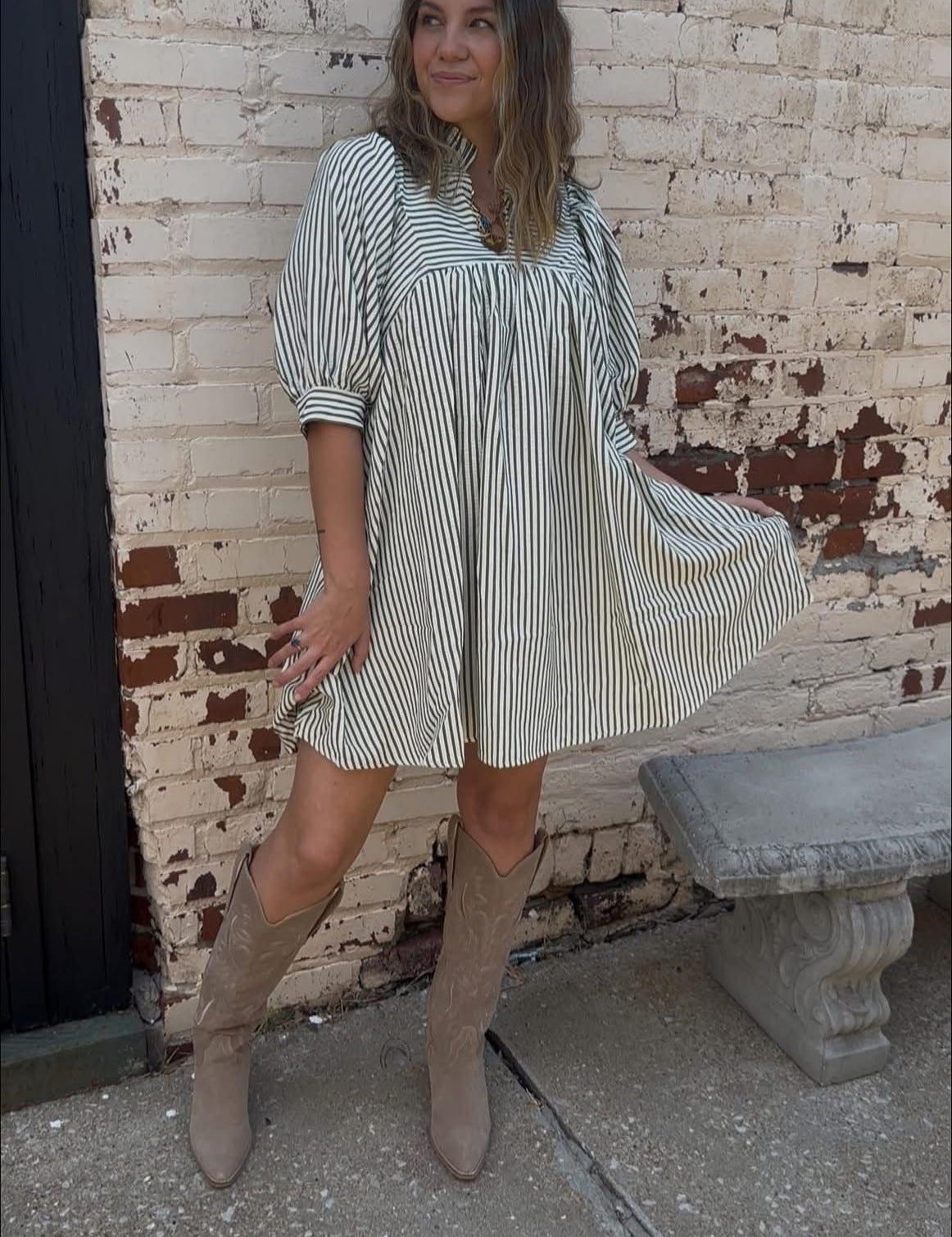 Entro Olive Striped mini dress