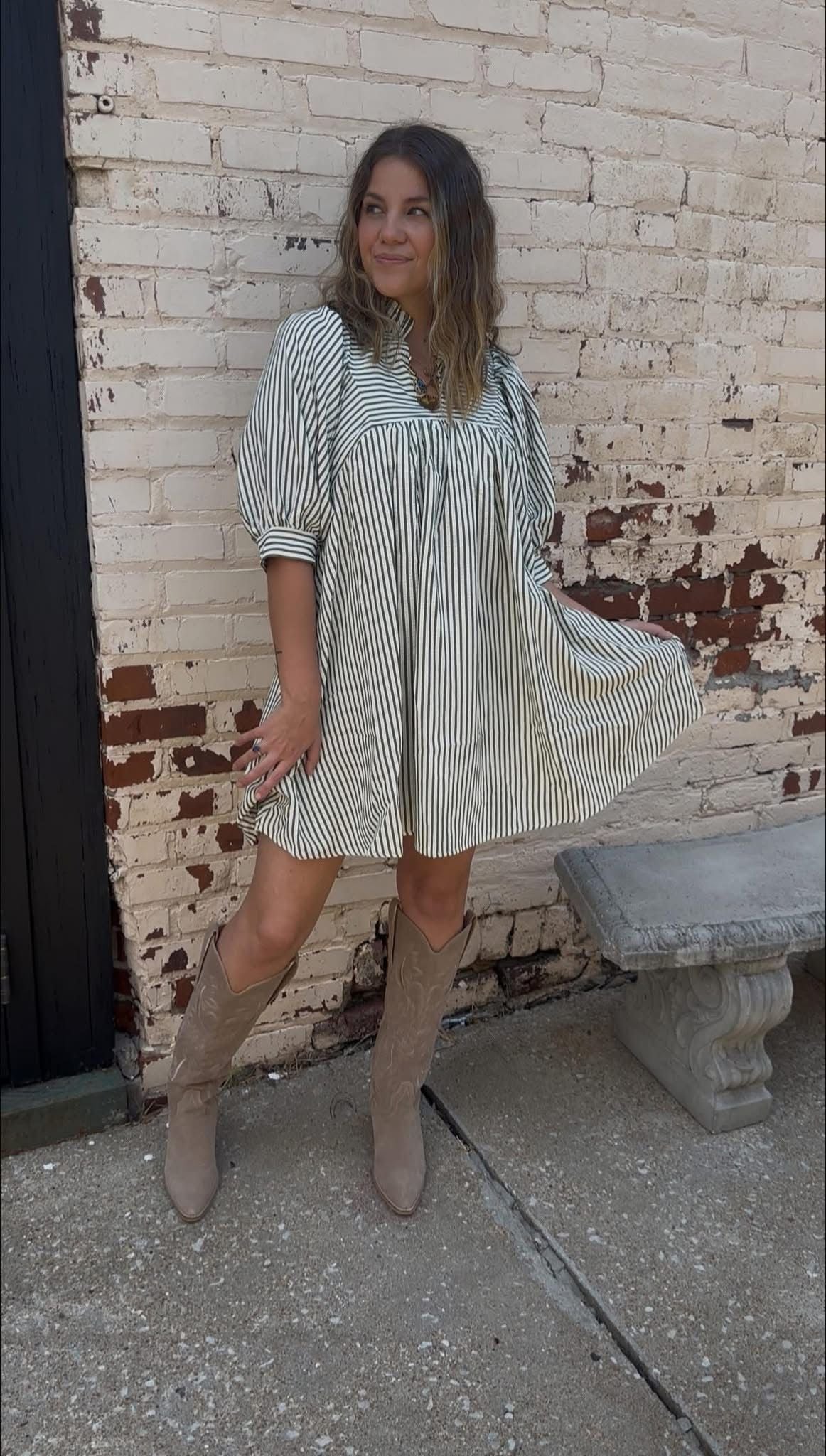 Entro Olive Striped mini dress