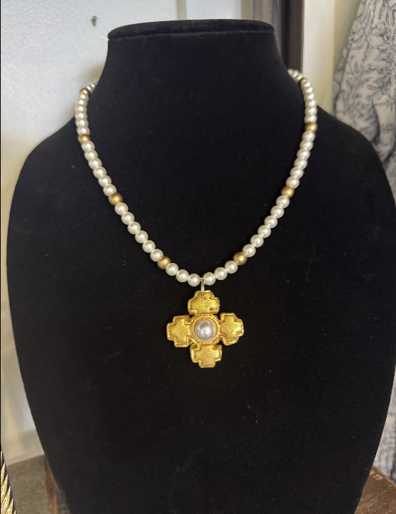 Hidden Truth 18” Small Pearls with 4 Point Pearl Cross Necklace