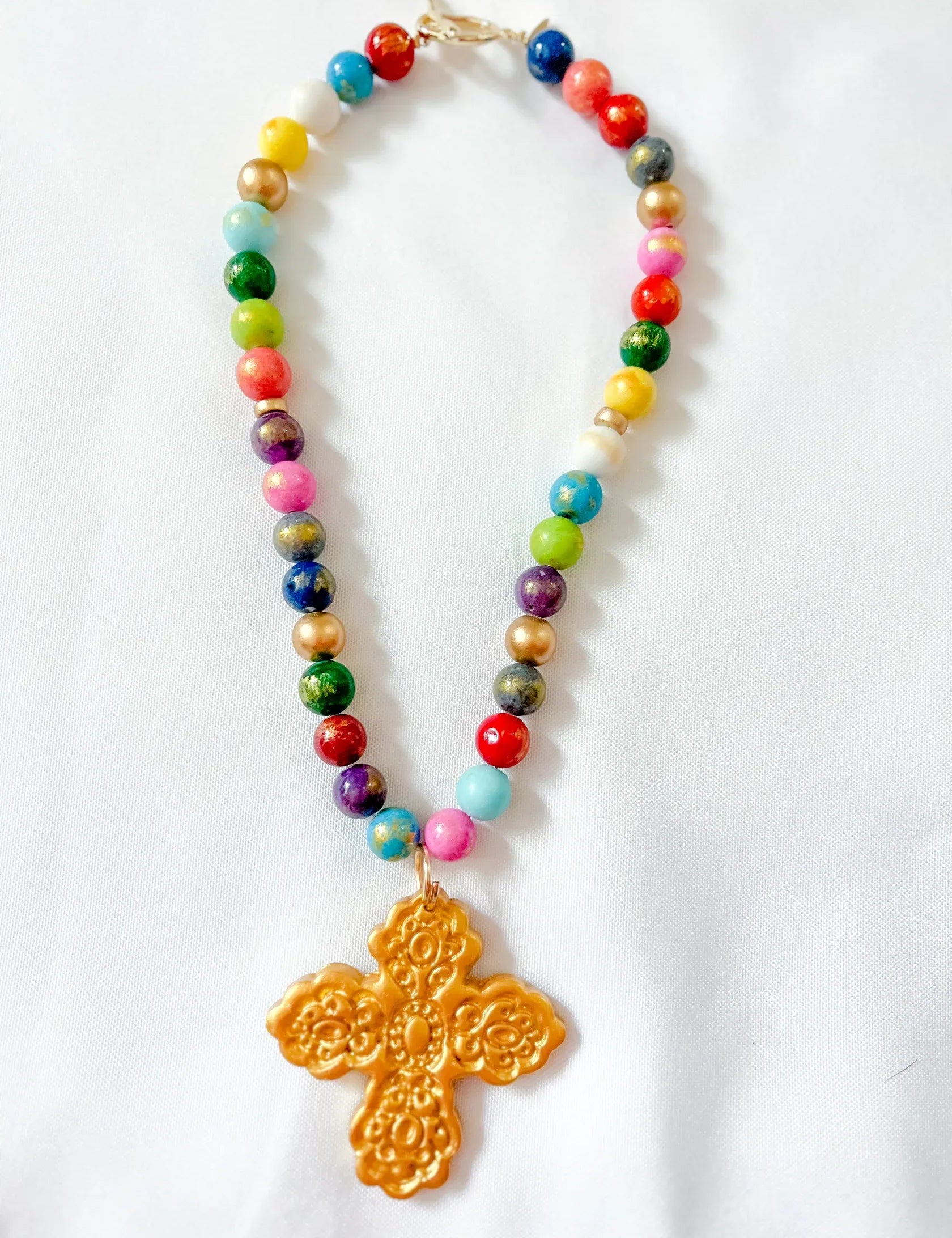 Hidden Truth Multicolored Jade with Susie Cross Necklace