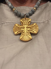 Hidden Truth Grey/Gold Cross Necklace