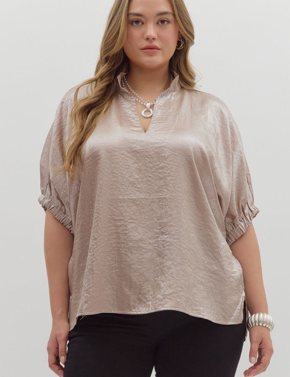 Entro Champagne V-Neck Collar Shirt (Plus Size) Also Comes Sm-lg