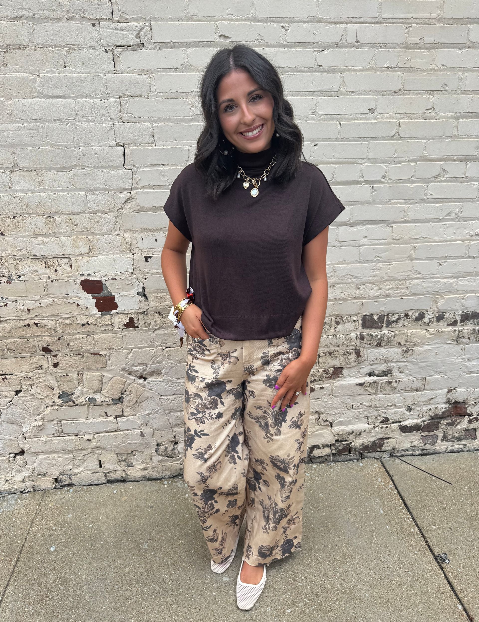 Entro Taupe Floral Ankle Length Pants