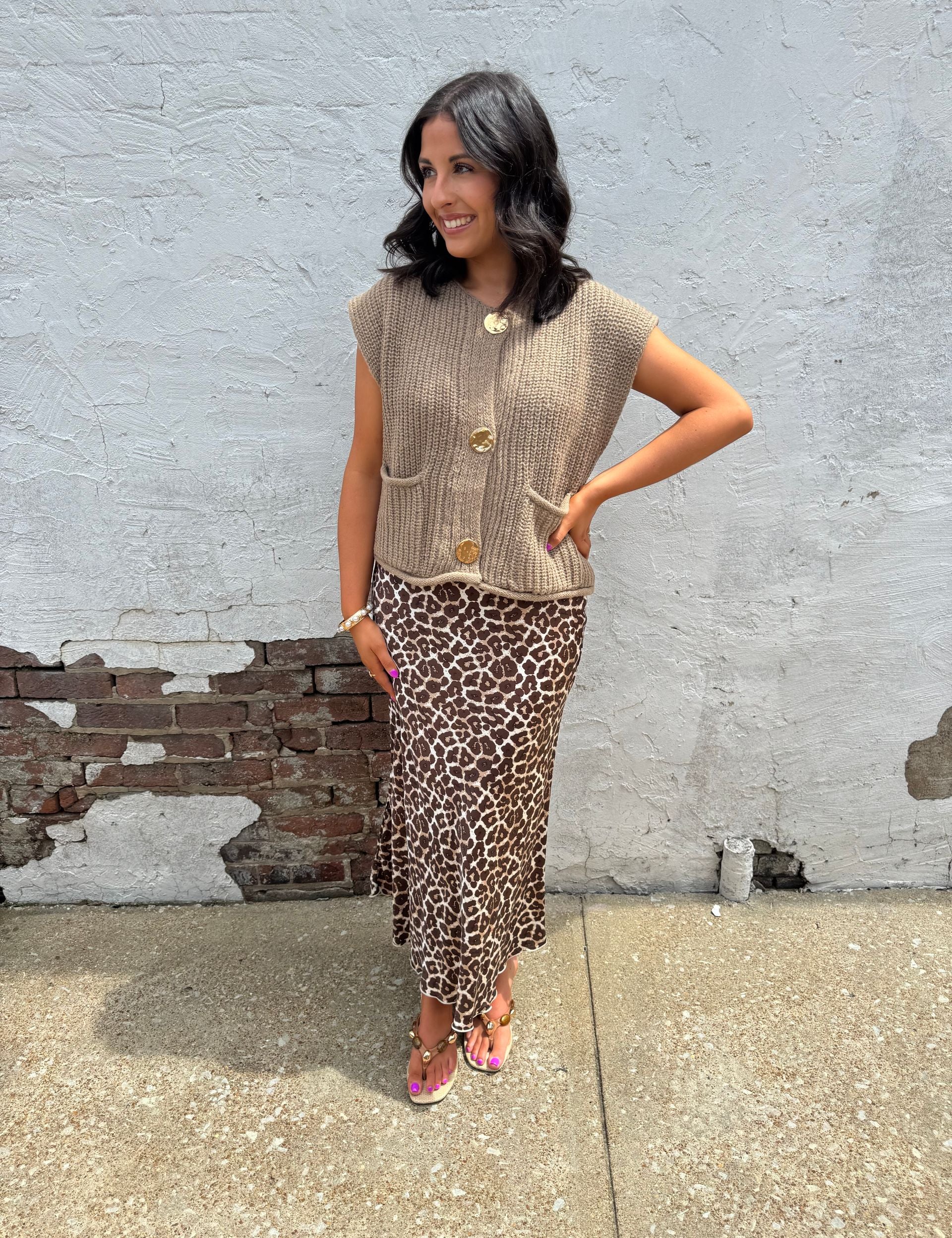 Coffee Gold Metal Button Sweater Vest