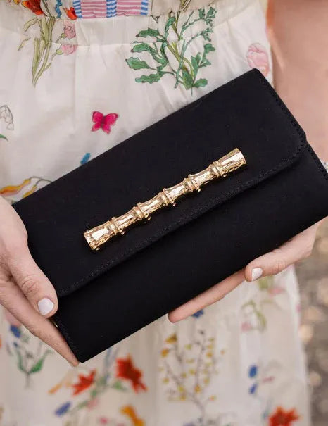 Lisi Lerch - Avery Black Canvas Clutch - Gold Charm Bamboo Bar