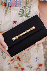 Lisi Lerch - Avery Black Canvas Clutch - Gold Charm Bamboo Bar