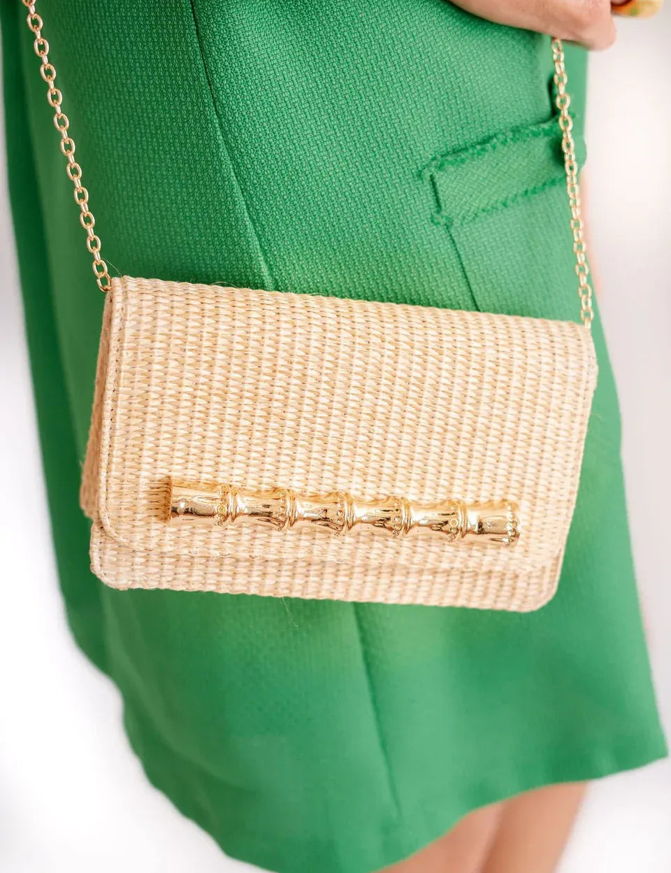 Lisi Lerch - Ruby Straw Clutch - Gold Charm Bamboo Bar