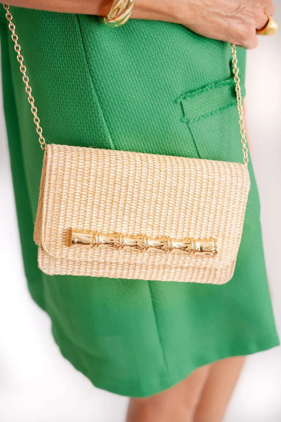 Lisi Lerch - Ruby Straw Clutch - Gold Charm Bamboo Bar