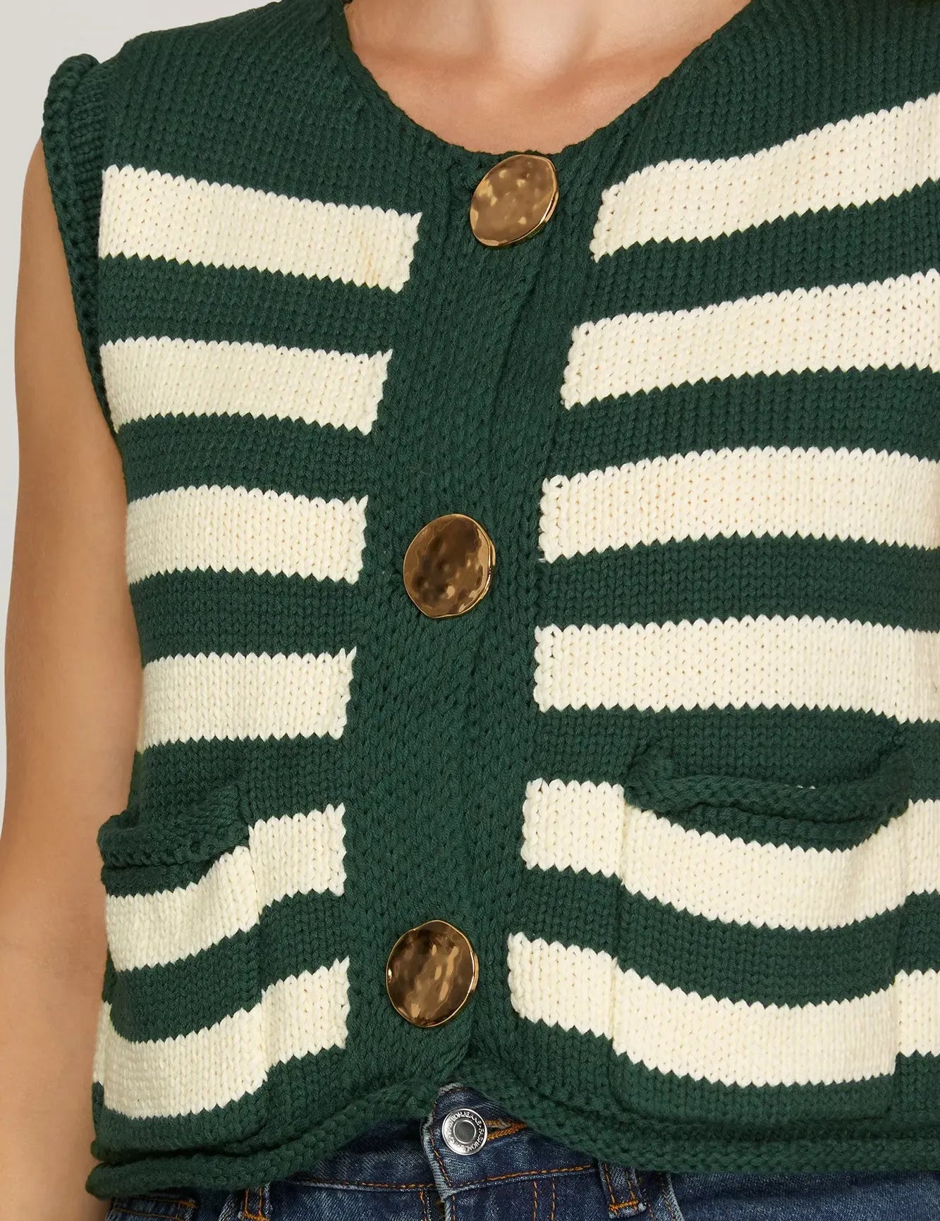 Green Striped Sleeveless Sweater Vest