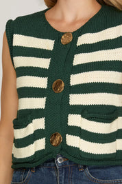 Green Striped Sleeveless Sweater Vest