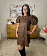 Chocolate Brown Leather Like Dress