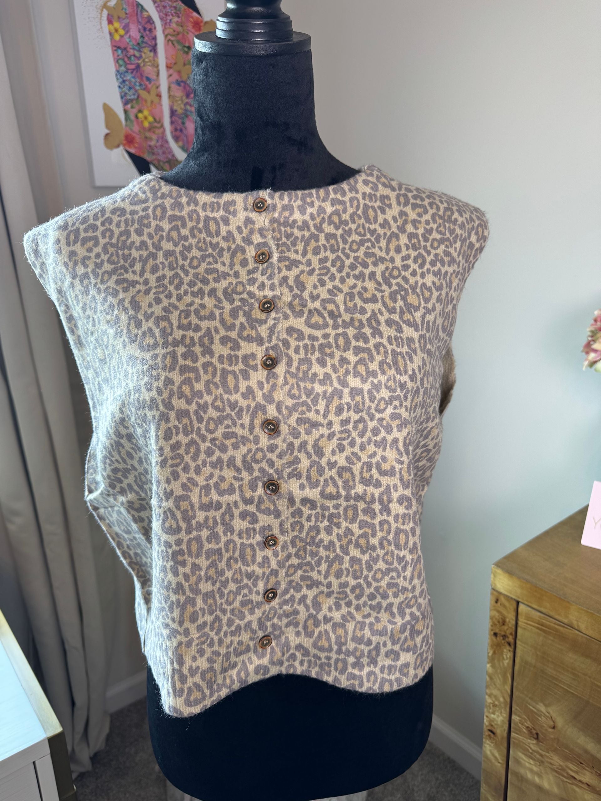 Vintage Leopard Print Button Front Vest Top