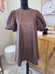 Chocolate Brown Leather Like Dress
