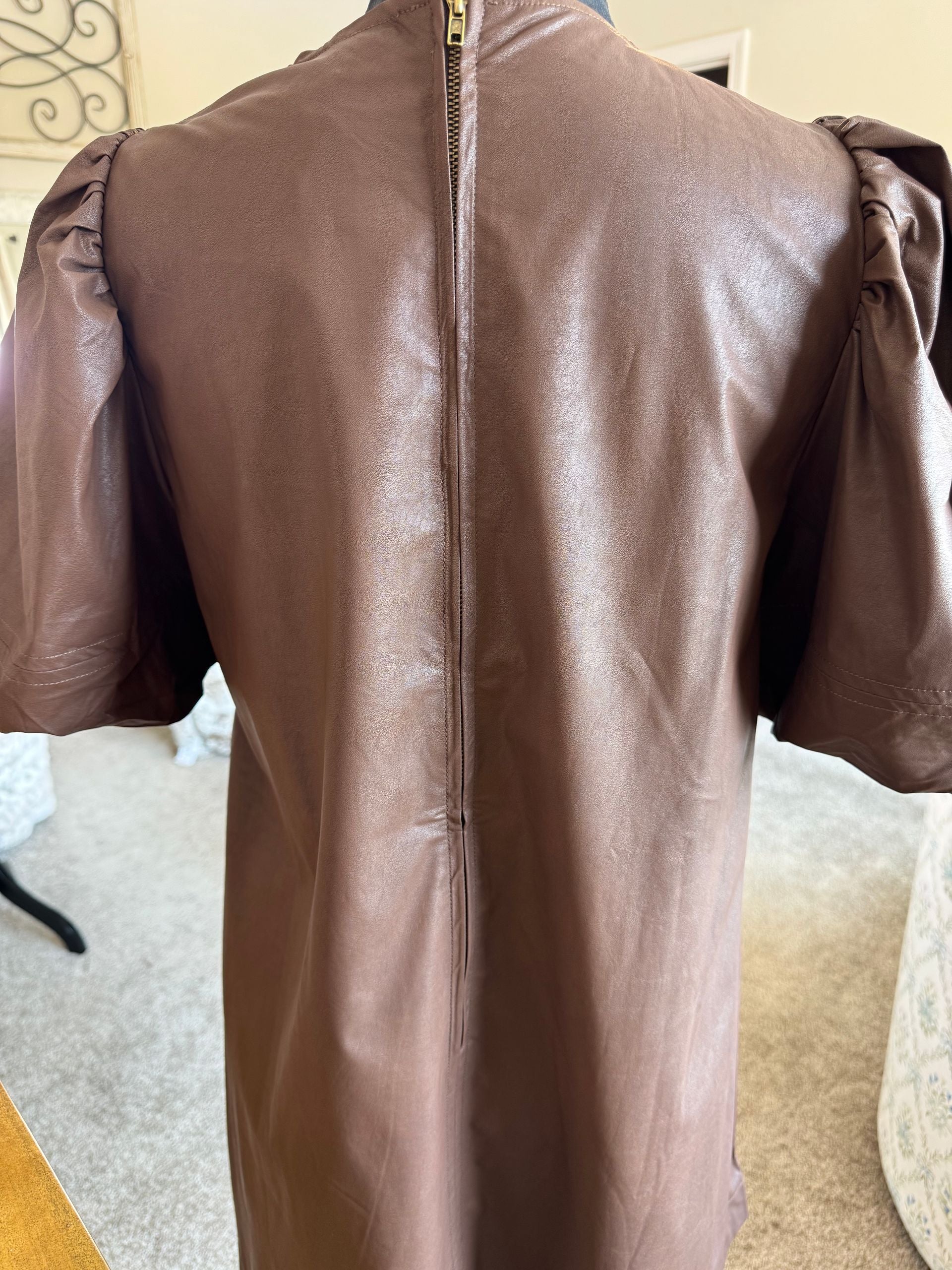 Chocolate Brown Leather Like Dress