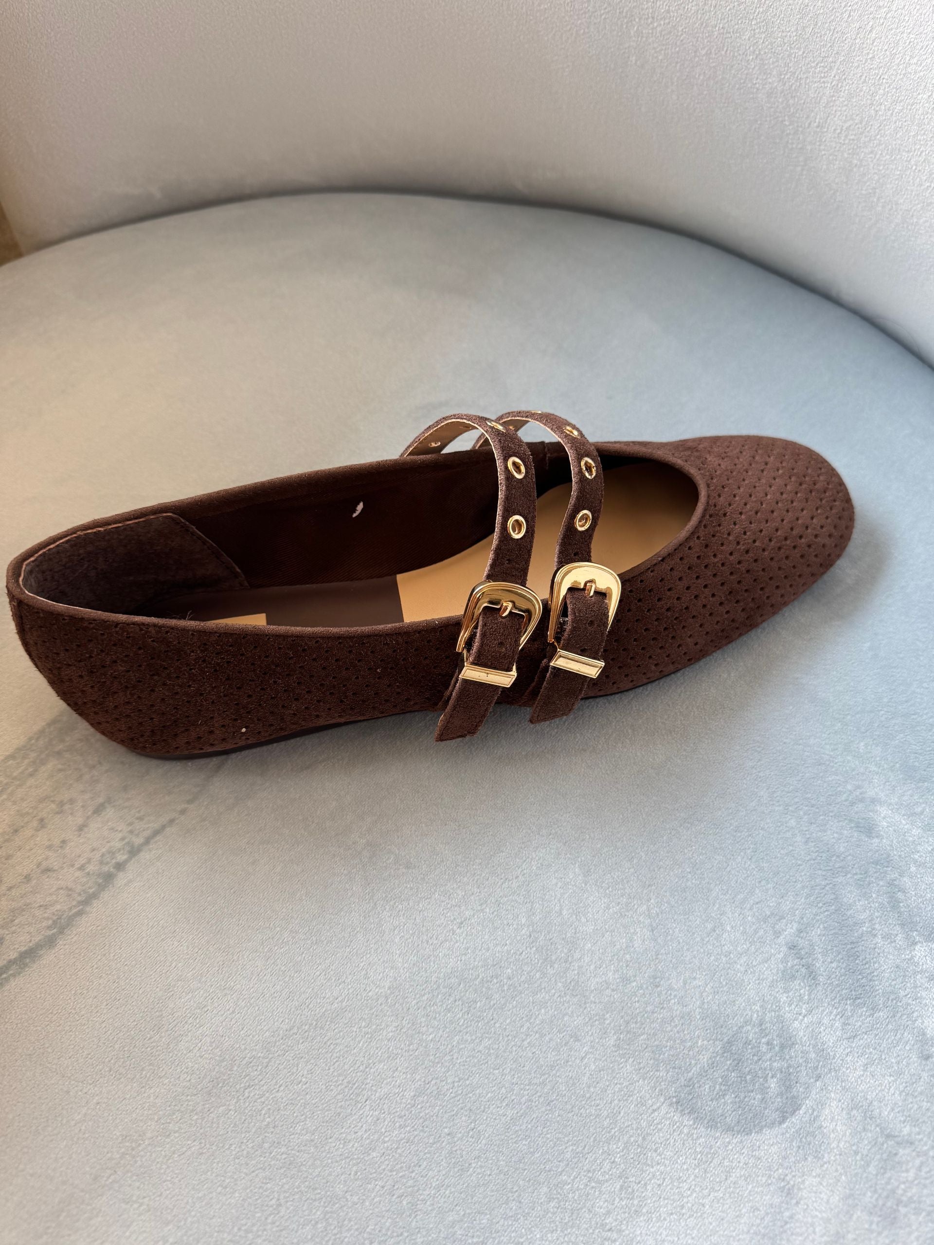 Dolce Vita Baylee Grommet DK Brown Perforated Suede Shoe (flat)