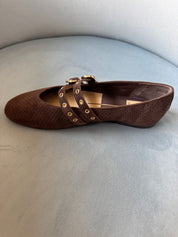 Dolce Vita Baylee Grommet DK Brown Perforated Suede Shoe (flat)