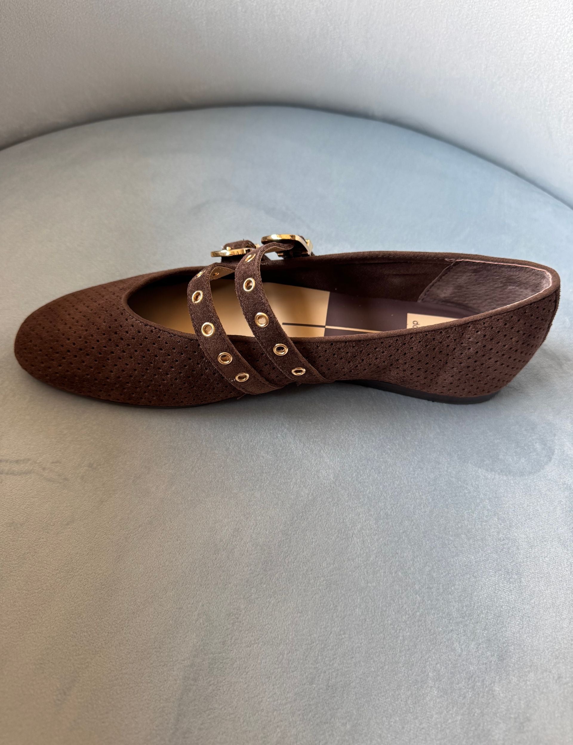 Dolce Vita Baylee Grommet DK Brown Perforated Suede Shoe (flat)