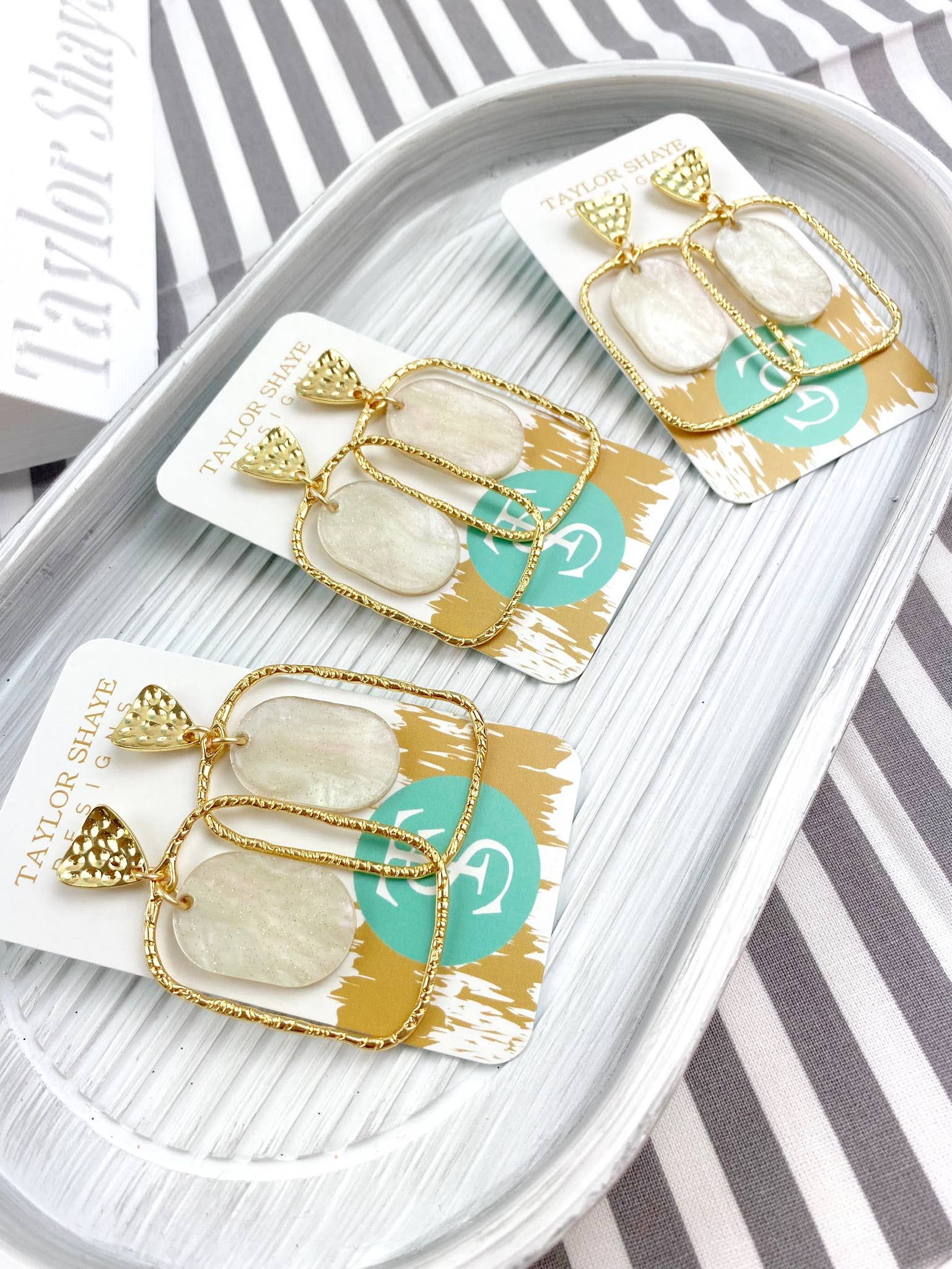 White Shimmer Oval Hoops