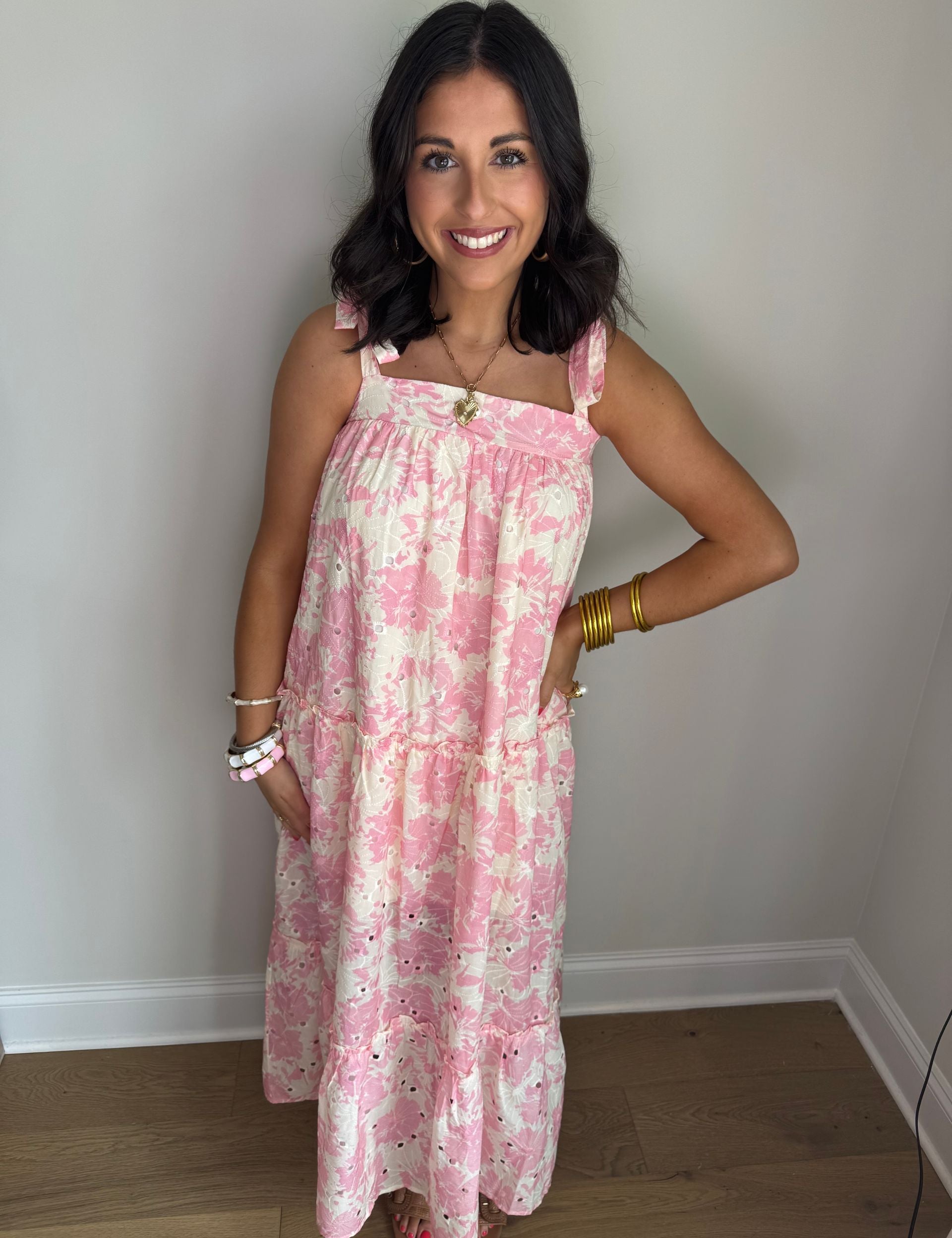 Lucy Pink Floral Bandeau Maxi Dress