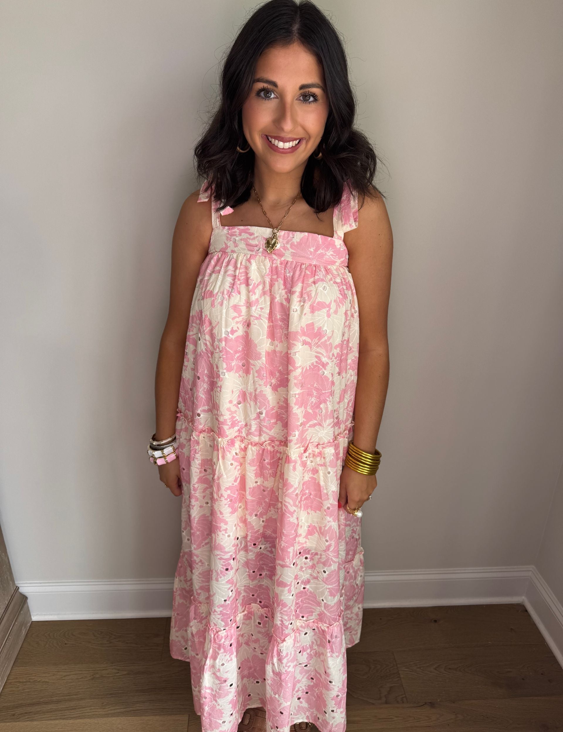 Lucy Pink Floral Bandeau Maxi Dress