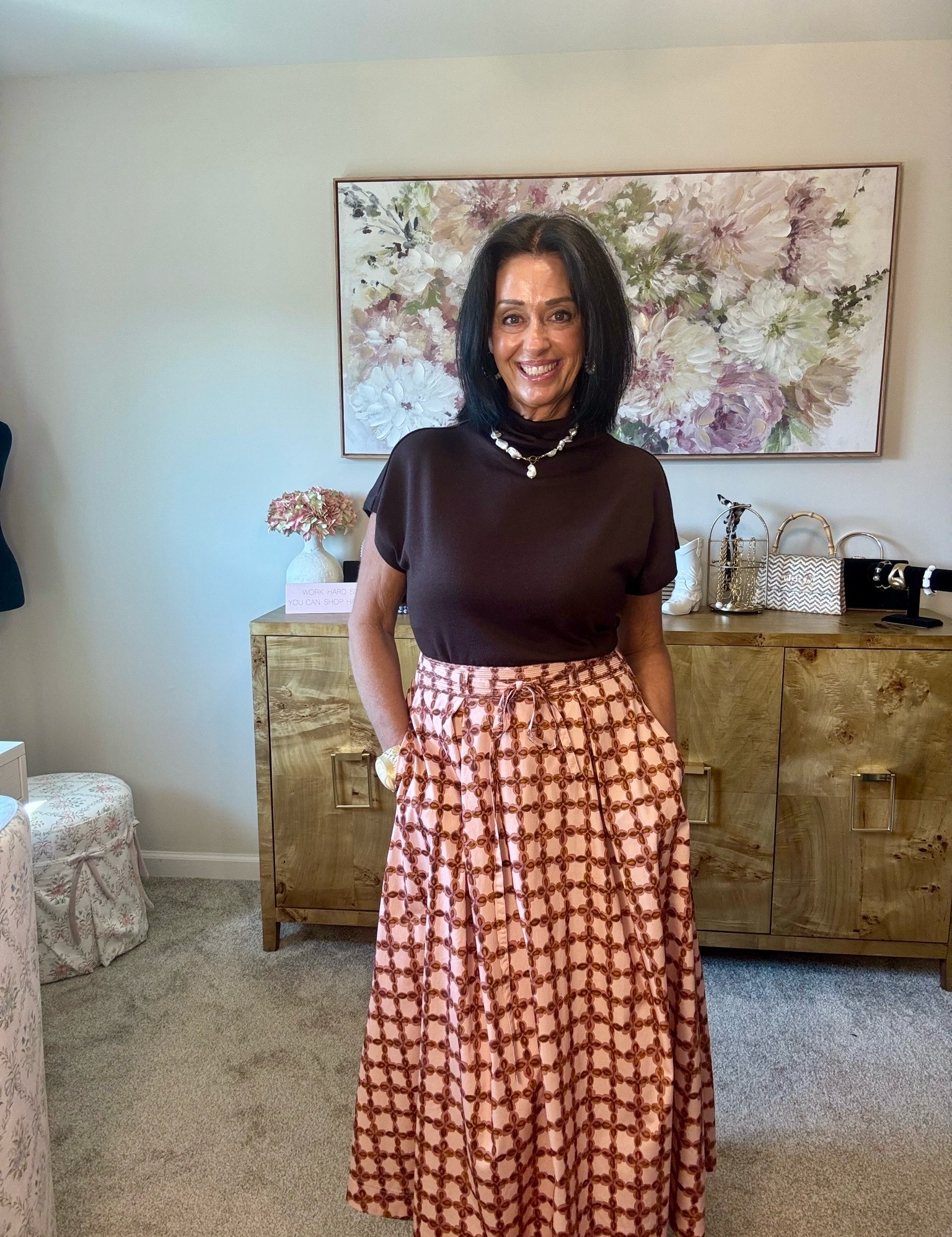 Printed Pleated Maxi Skirt