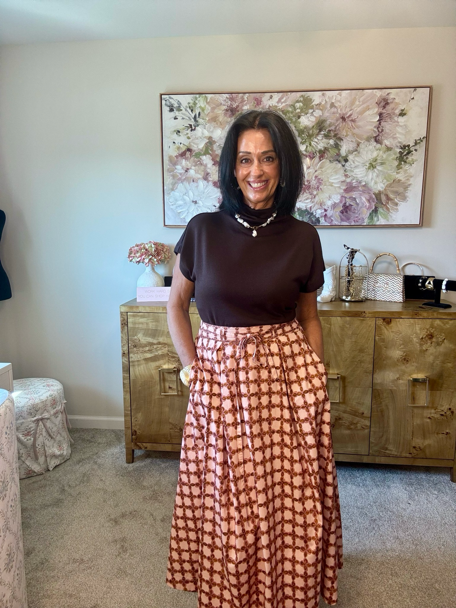 Printed Pleated Maxi Skirt
