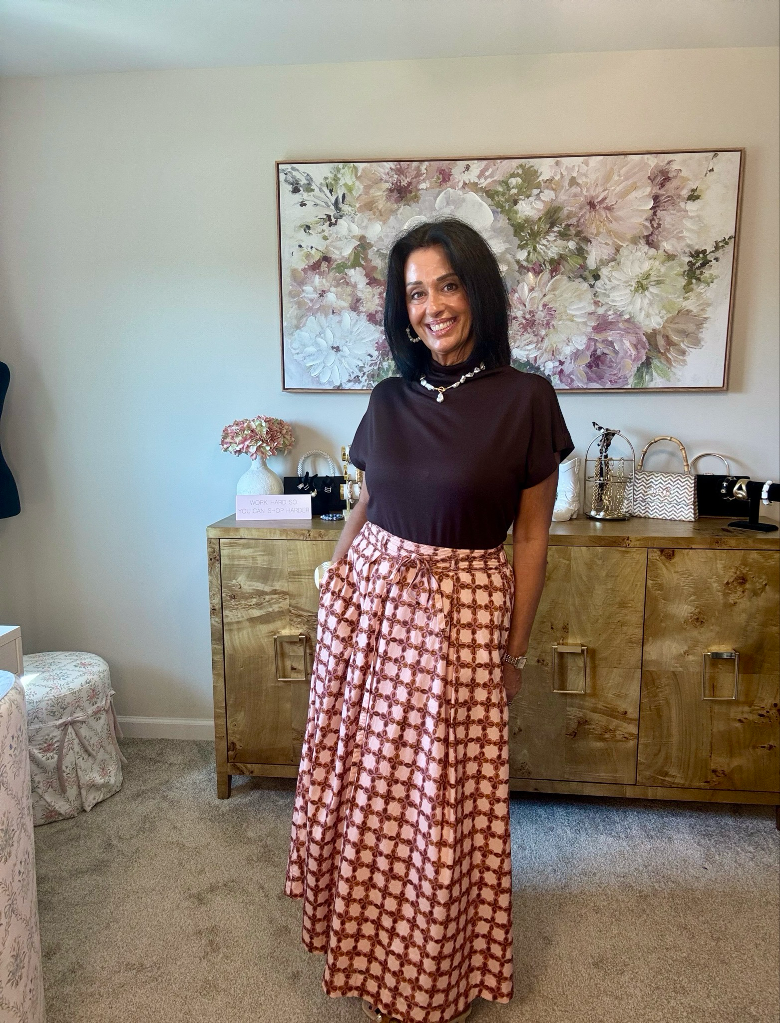Printed Pleated Maxi Skirt