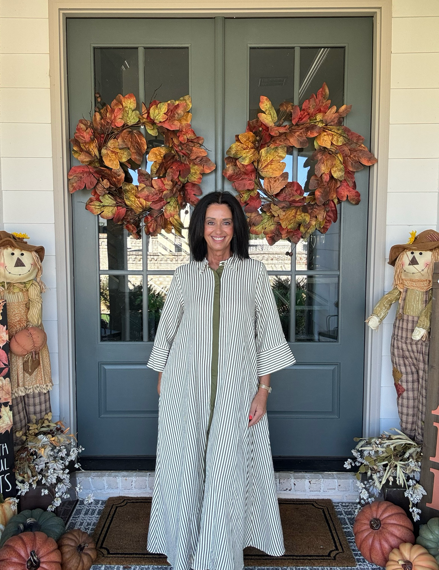 Entro Olive Striped Maxi Dress