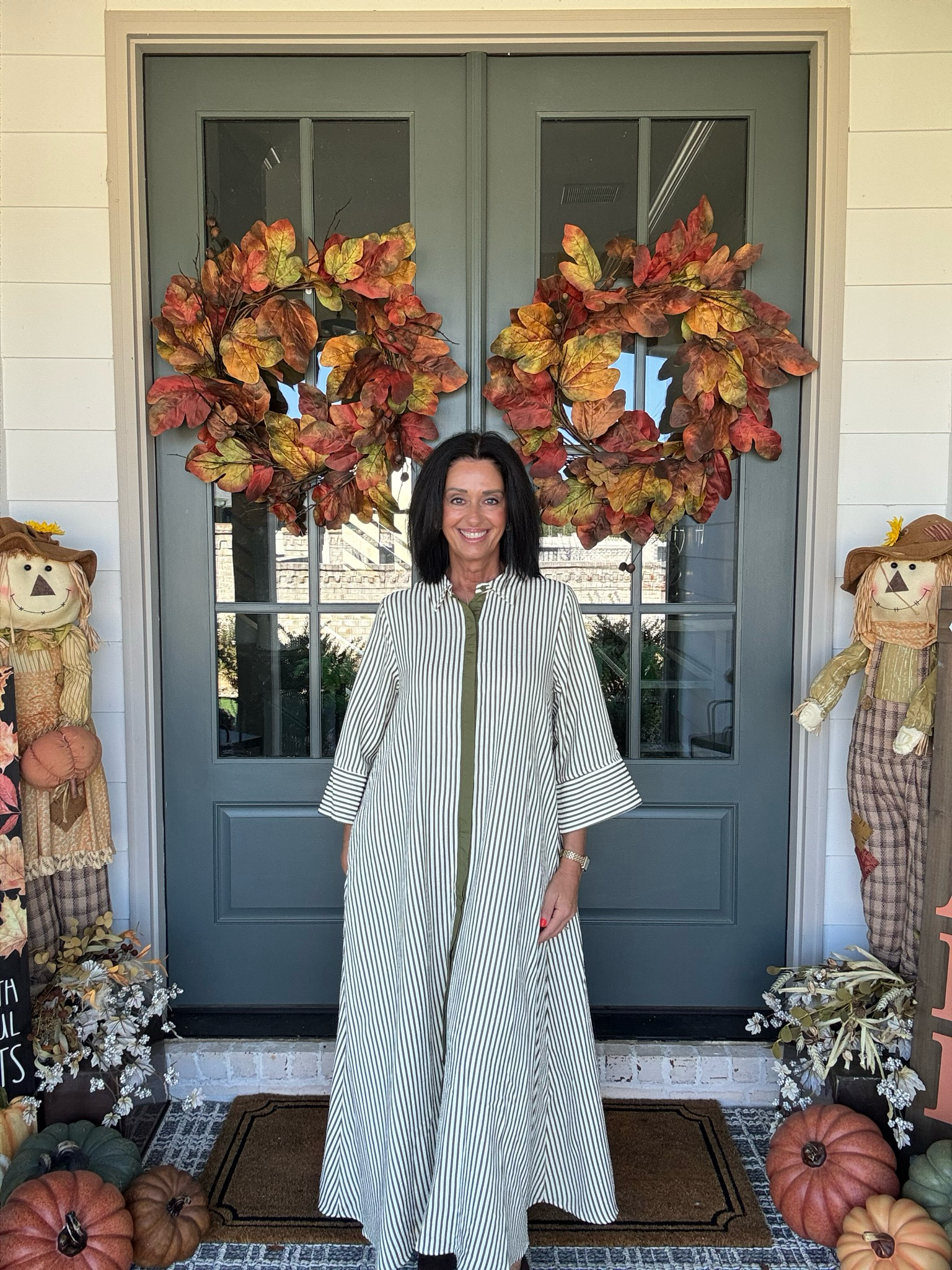 Entro Olive Striped Maxi Dress