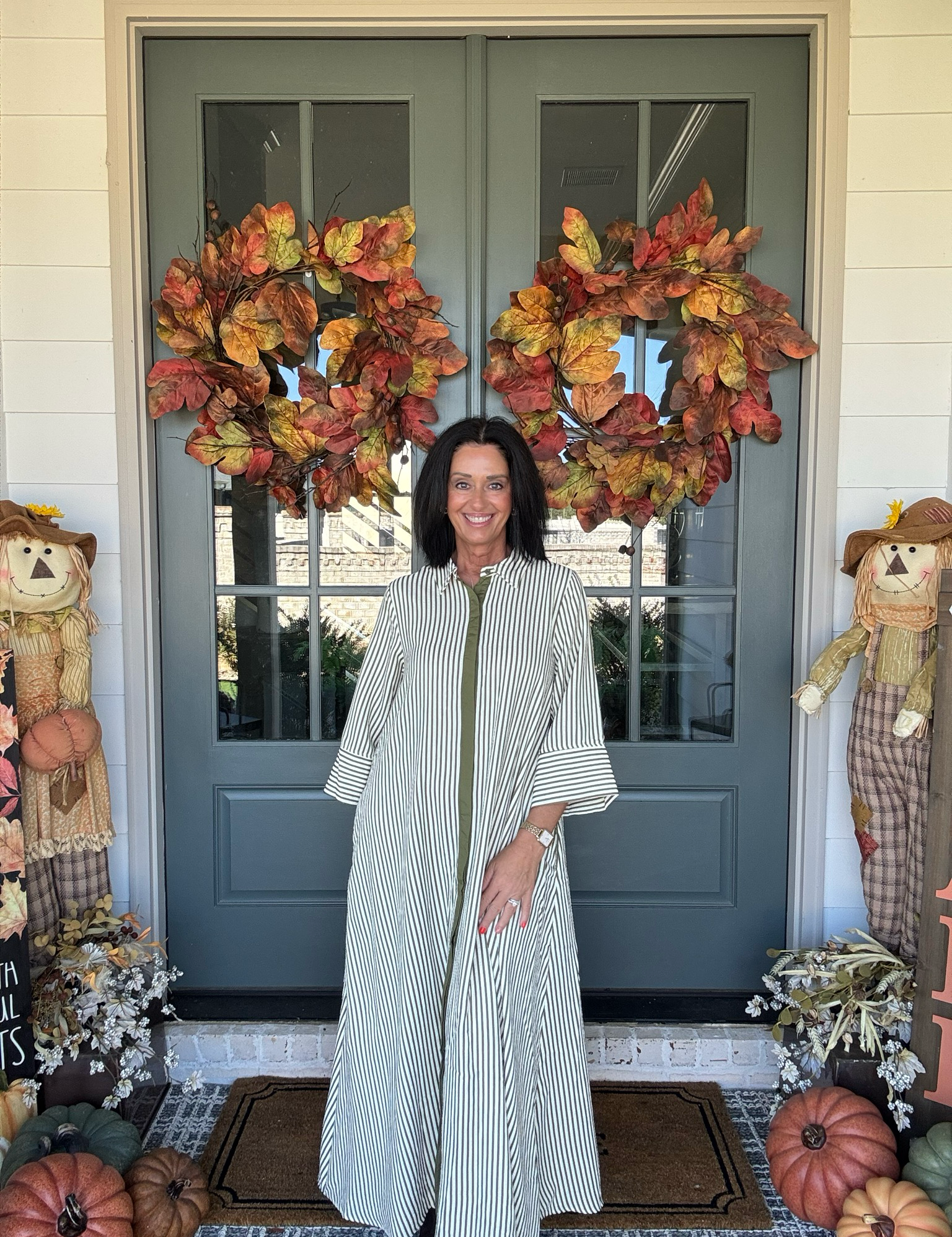 Entro Olive Striped Maxi Dress
