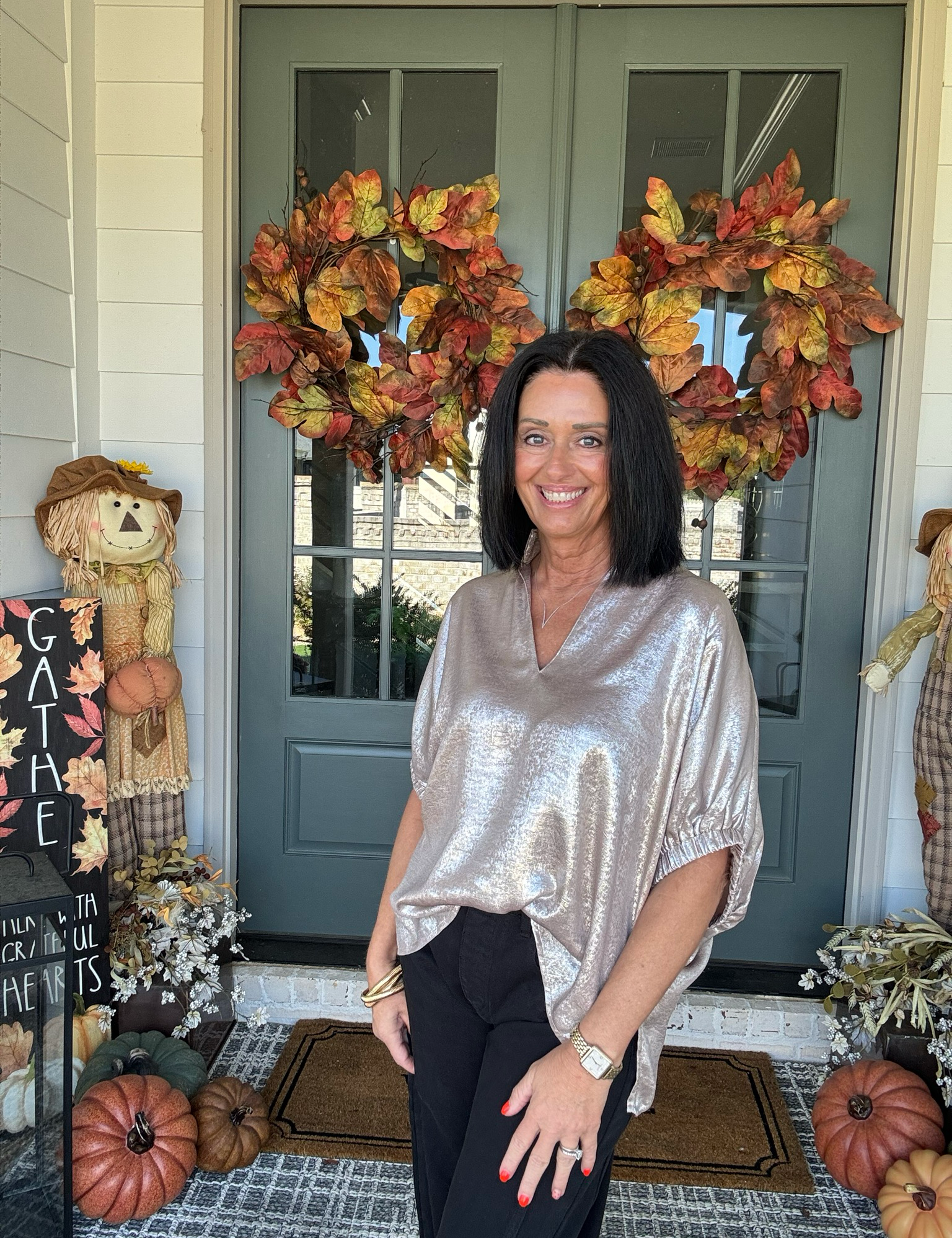 Entro Metallic Champagne V-neck Top Also In Plus Sizes