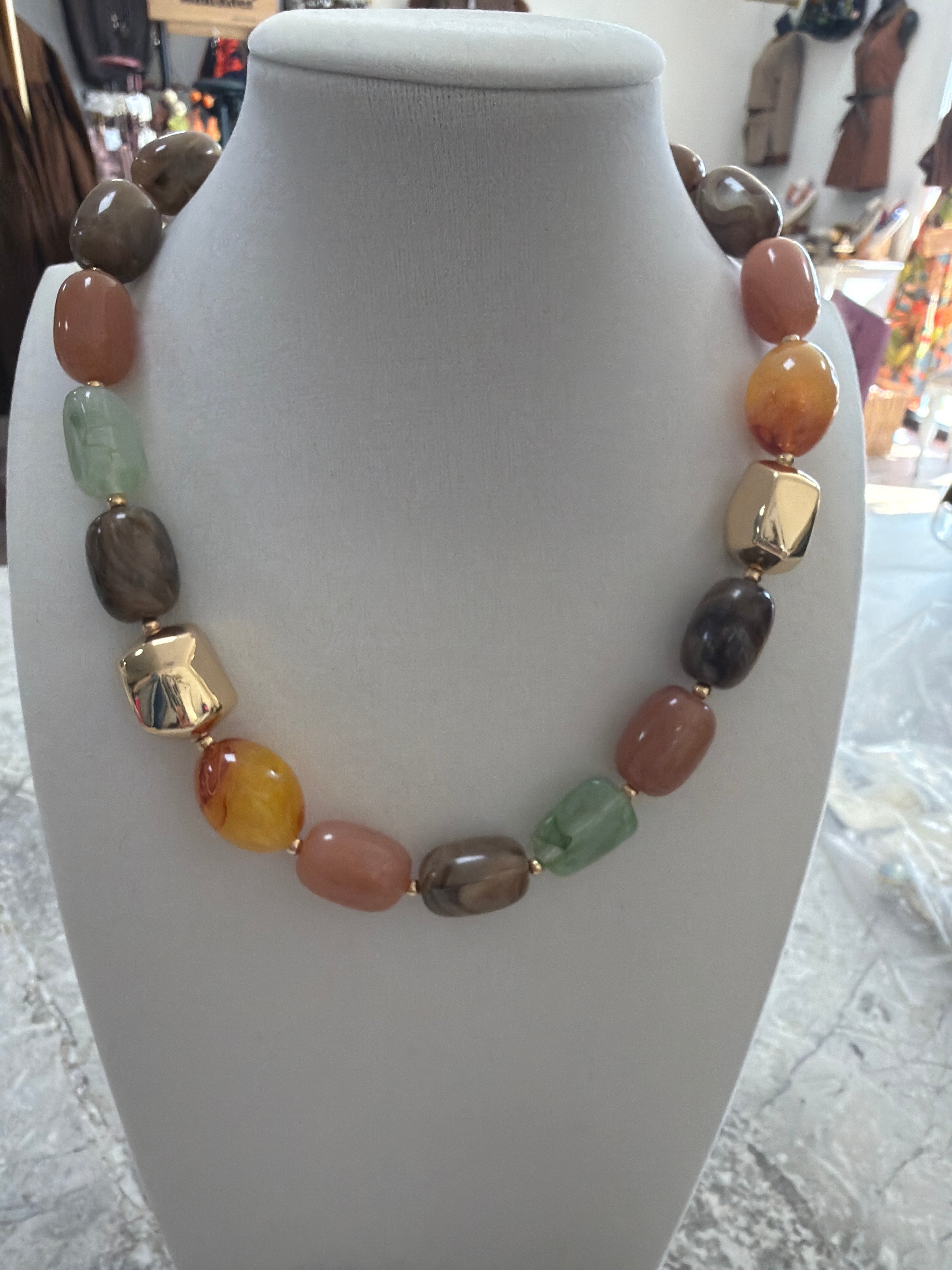 Marble Stone Geo Metal Choker