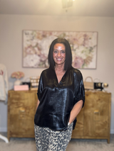 Entro Metallic Black V-neck Top