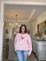 Pink X-stitch Embroidery Detailed Santa Sweater