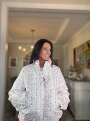 Floral Print Double Collar Padded Jacket