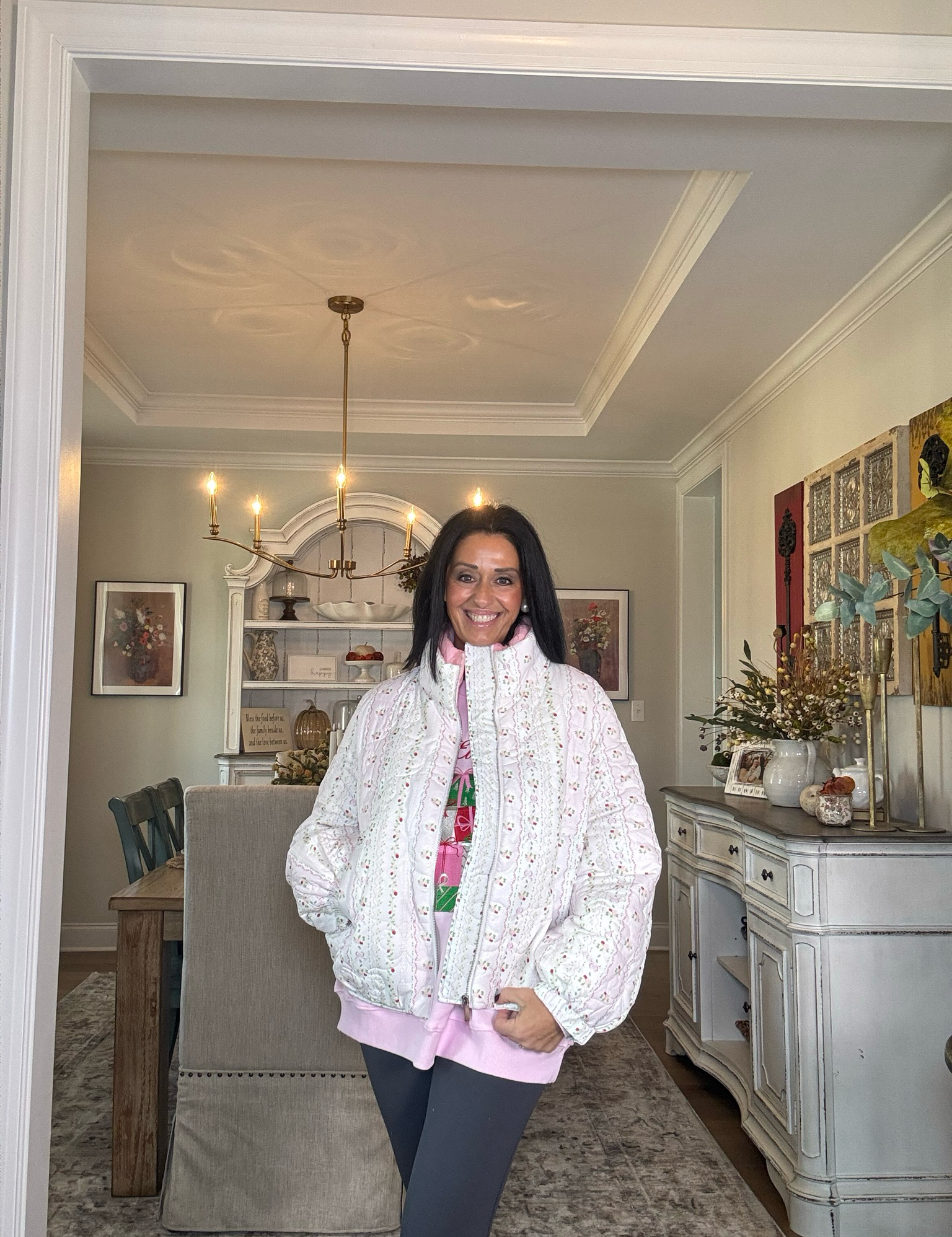 Floral Print Double Collar Padded Jacket