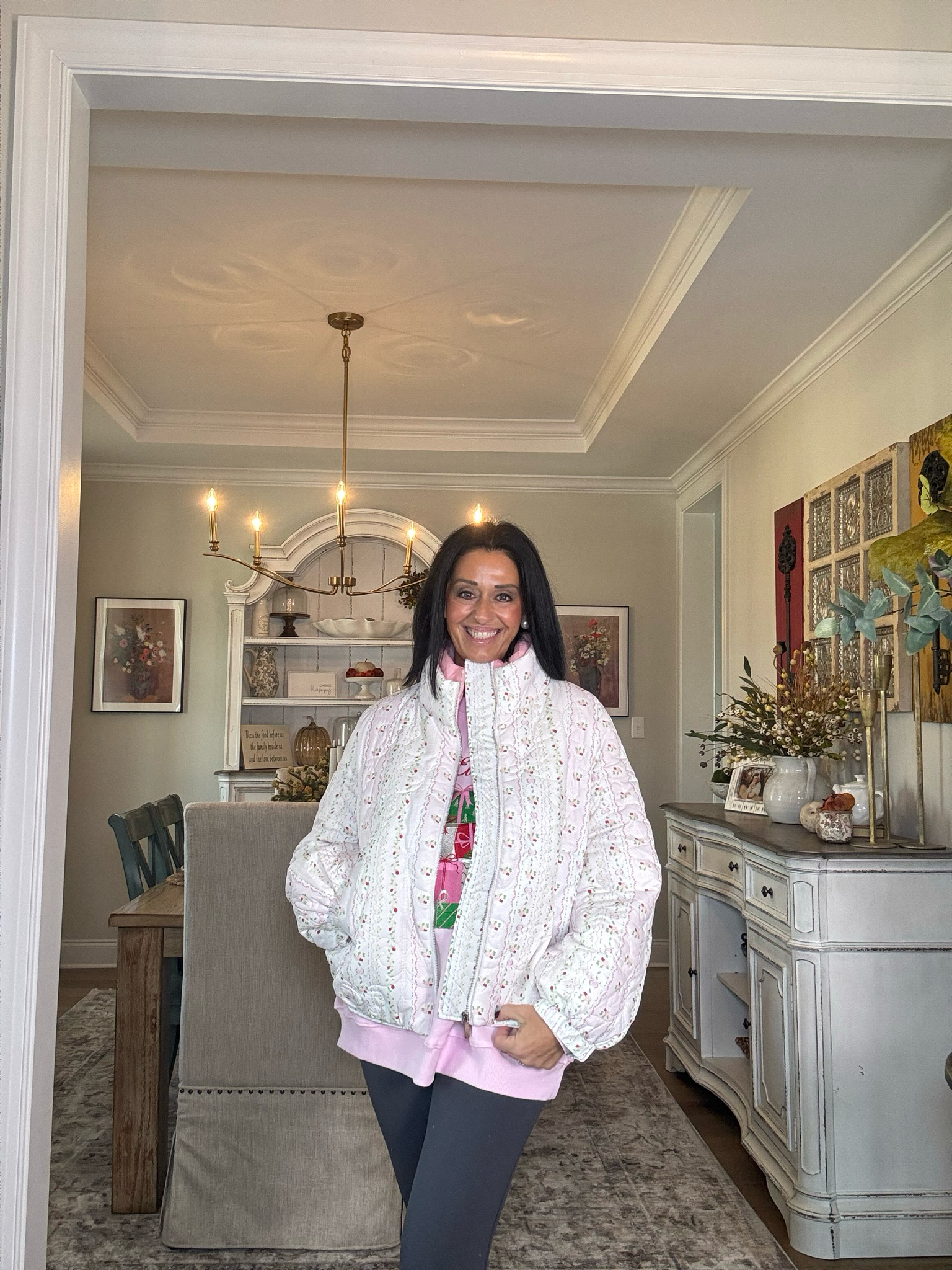 Floral Print Double Collar Padded Jacket