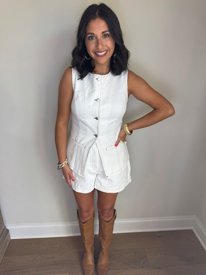 Nashville Button Down Denim Vest Short Set