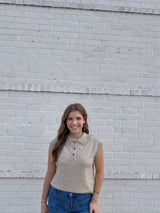 Beige Oat Sleeveless Collard Polo Sweater