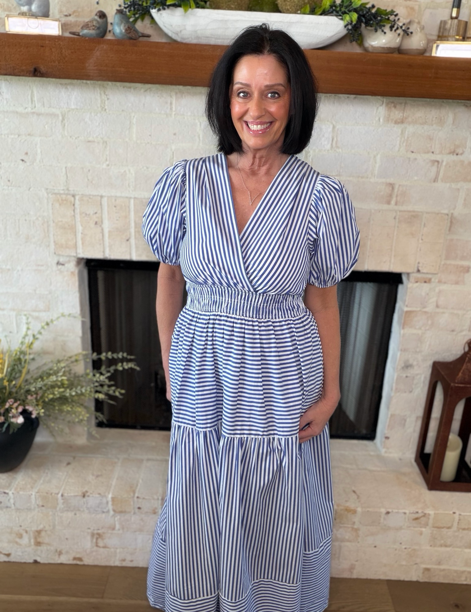 White Stripe Tiered Maxi Dress
