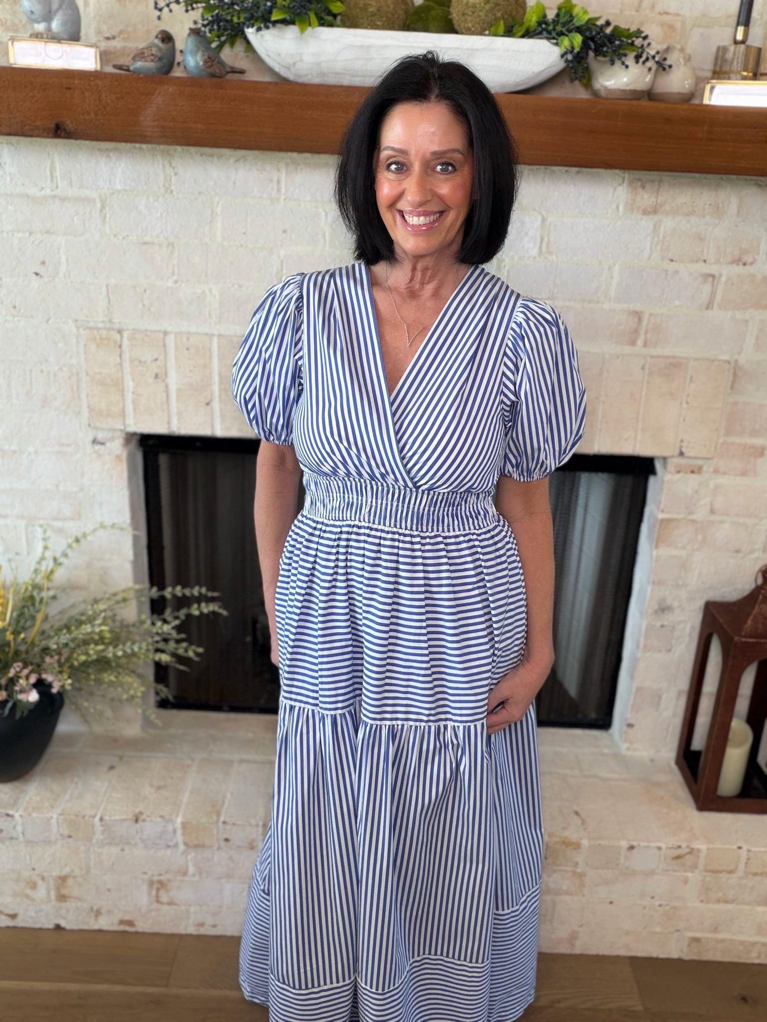 Blue/White Stripe Tiered Maxi Dress