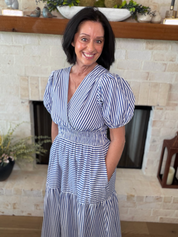 Blue/White Stripe Tiered Maxi Dress