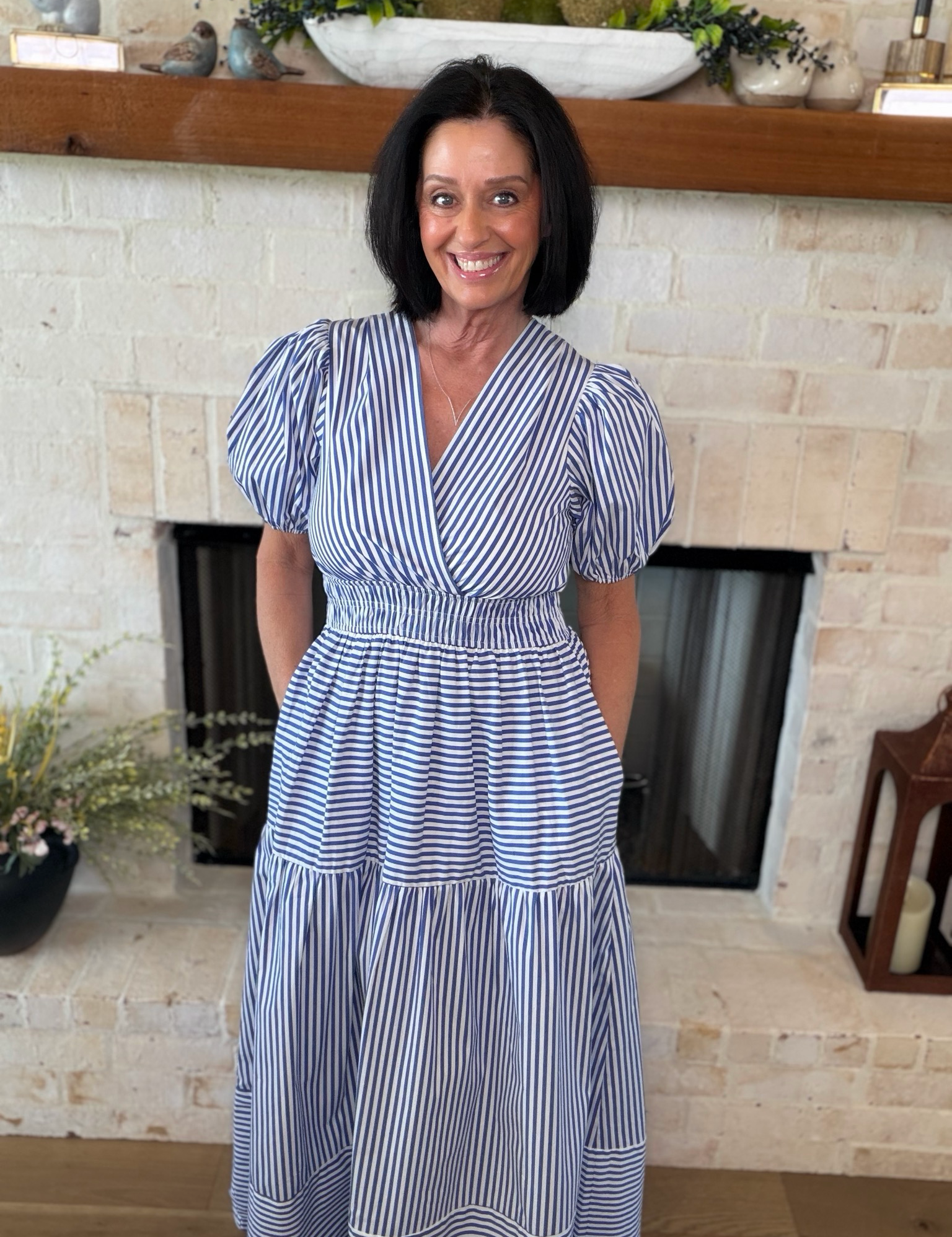 White Stripe Tiered Maxi Dress