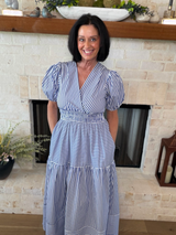 Blue/White Stripe Tiered Maxi Dress