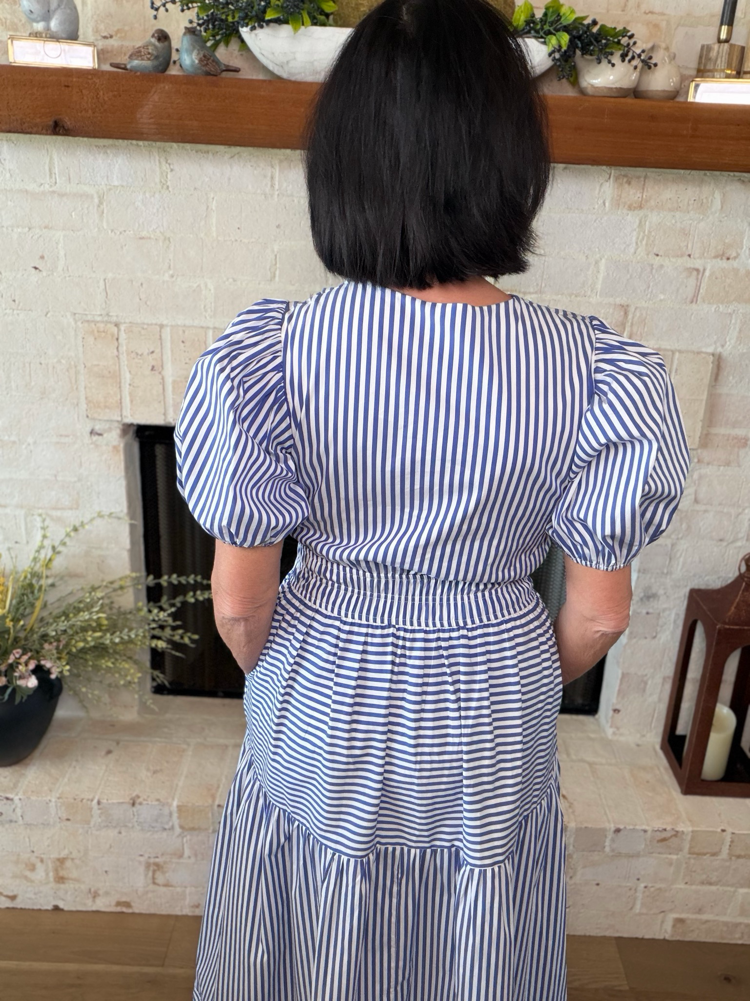 Blue/White Stripe Tiered Maxi Dress