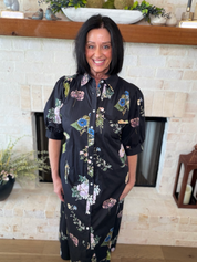 Entro Black Floral Midi Dress With Tie Belt