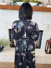 Entro Black Floral Midi Dress With Tie Belt
