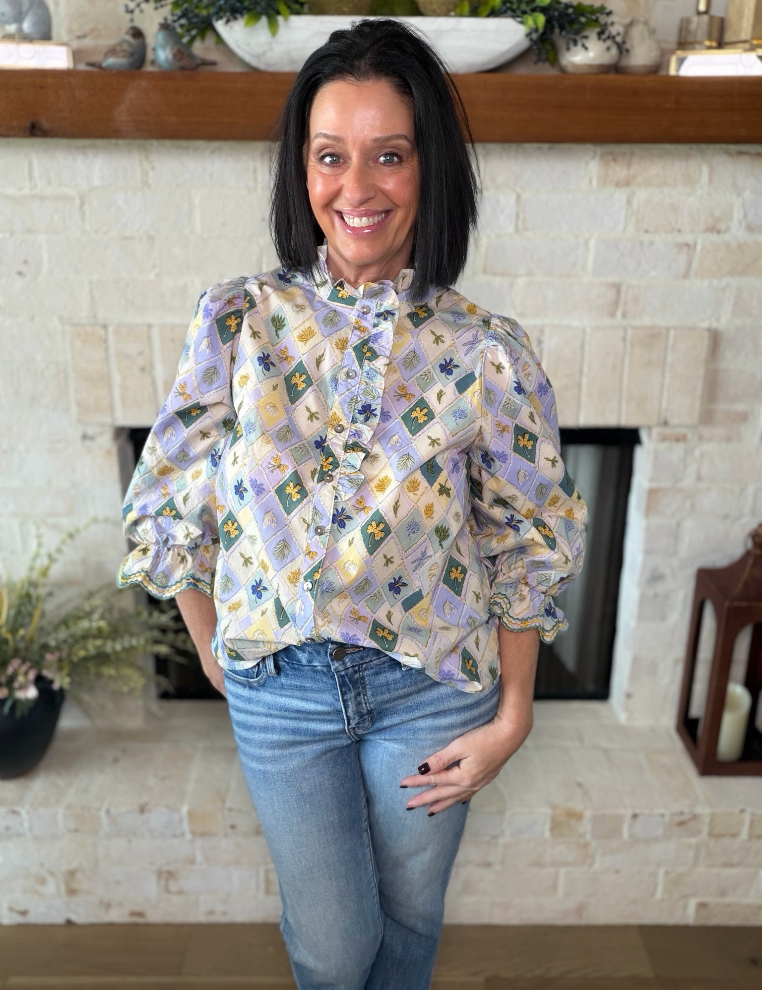 Entro Sage Floral Top
